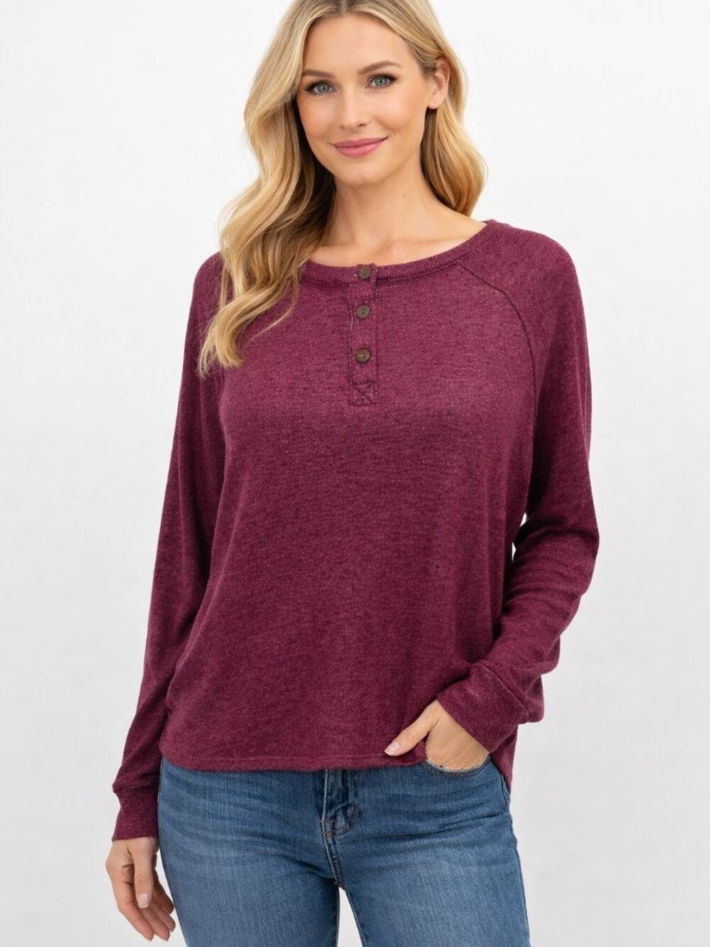 NWOT Honeydew Burgundy Long Sleeve Henley Lounge Top Size Medium